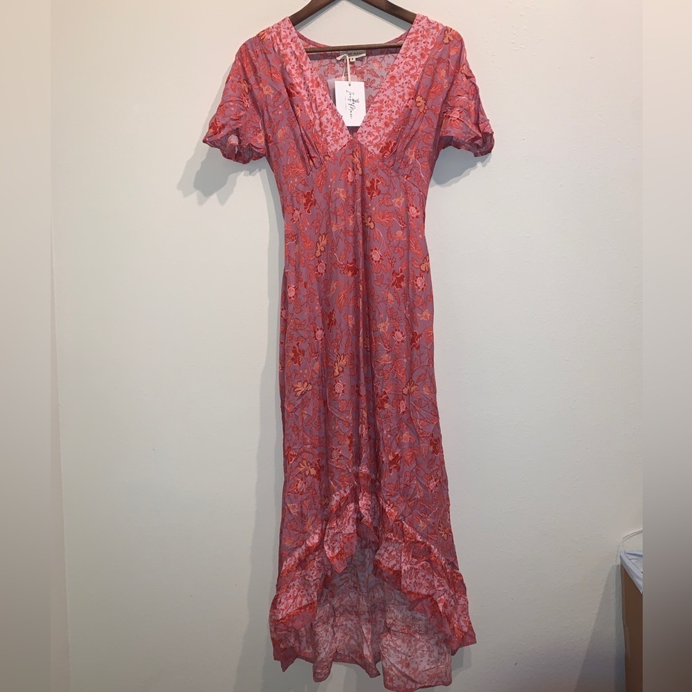 Iris Maxi NWT The Label Boho Pink Hi Low Tiered Floral Maxi Dress | Size…